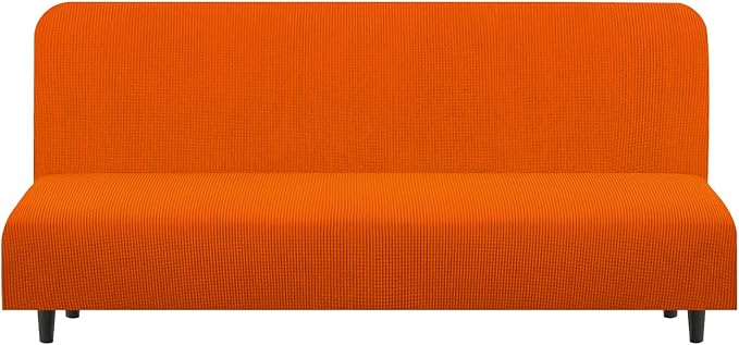 U-NICE HOME Stretch Futon Cover Armless Bed Slipcover - Soft Jacquard Fabric Washable for Pet Friendly, Orange