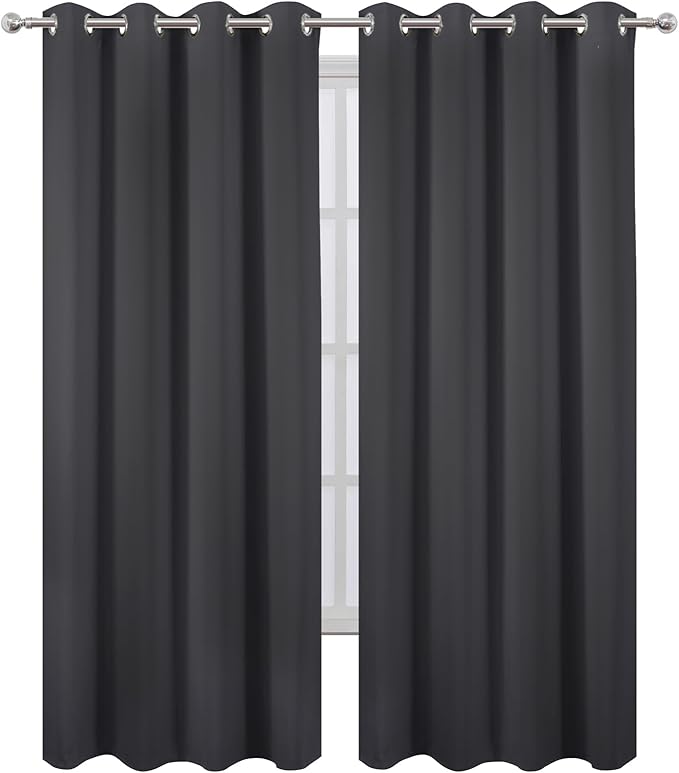 LEMOMO Blackout Curtains 52 x 90 inches Long Dark Grey Curtains Set of 2 Panels Thermal Insulated Room Darkening Curtains for Bedroom