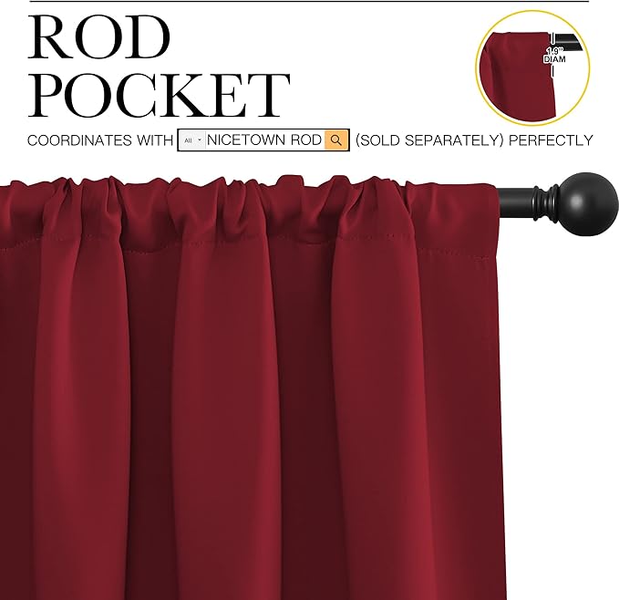 NICETOWN Christmas Burgundy Red Blackout Curtains 72 inches Long, Privacy Room Darkening Drapes for Doorways, Loft (Set of 2, 42 inches by 72 Inch)
