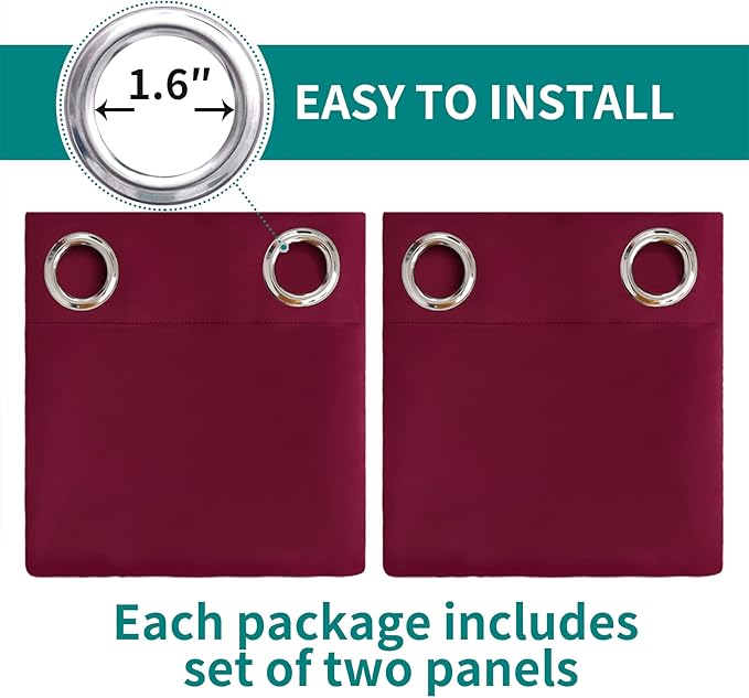 BGment Blackout Curtains for Bedroom - Grommet Thermal Insulated Room Darkening Curtains for Living Room, Set of 2 Panels, Each 46 x 72 Inch, Burgundy Red