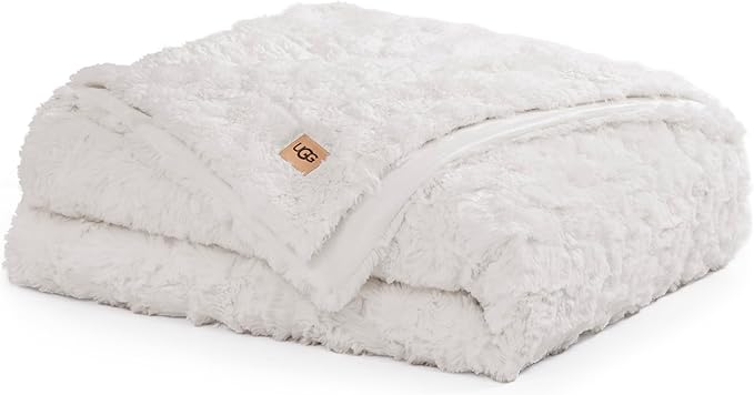 UGG Adalee Faux Fur Twin Blanket for Bed, Soft Blanket or Warm Large Throw for Couch, Washable Twin XL Bedding, Luxury Bedroom Decor, 66" x 90", Natural White
