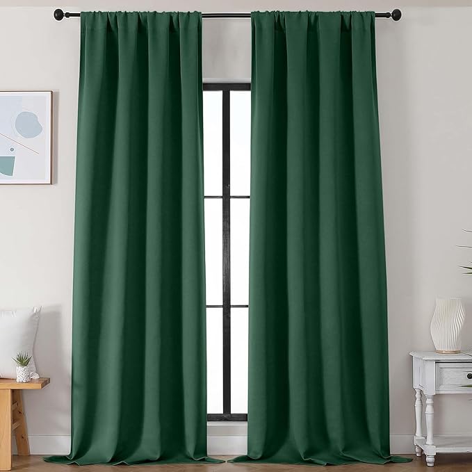 Simplebrand Ever Green Blackout Curtains for Bedroom 102 Inches Long 2 Panels, Solid Thermal Insulated, Energy Saving Living Room Window Treatment Curtains Blackout Drapes, W50 x L102 Inch, Ever Green