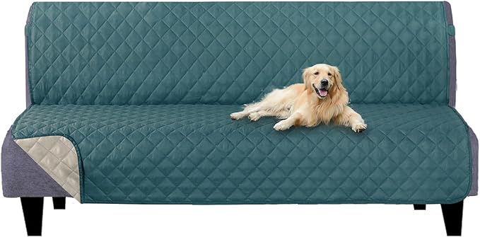 U-NICE HOME Futon Sofa Covers Reversible Sofa Slipcover Armless Cover Furniture Protector Couch Cover Water Resistant (Futon, Blue/Beige)