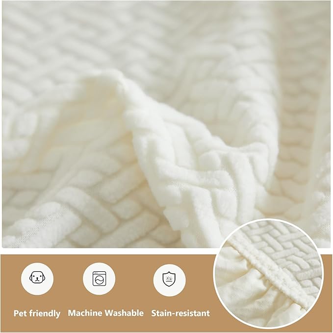 Couch Cushion Covers for Sofa Couch Covers Wear-Resistant Universal Sofa Cover Washable Stretch for Sectional Slipcovers (Texture-Cream White,Chaise Cover)
