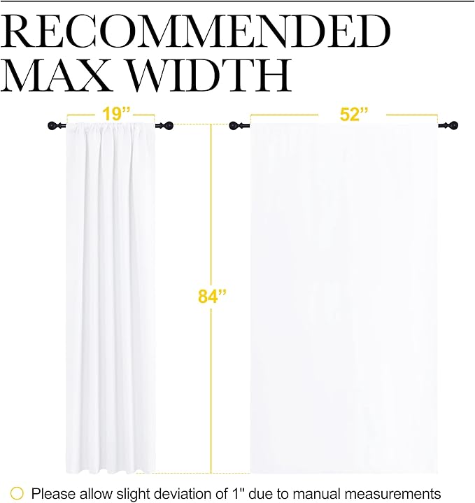 NICETOWN White Bedroom Curtain Panels - Multi-Function Noise Reducing Performance Window Treatment Thermal Insulated Rod Pocket Room Darkening Drapes for Nursery (2 Panels, 52 by 84)