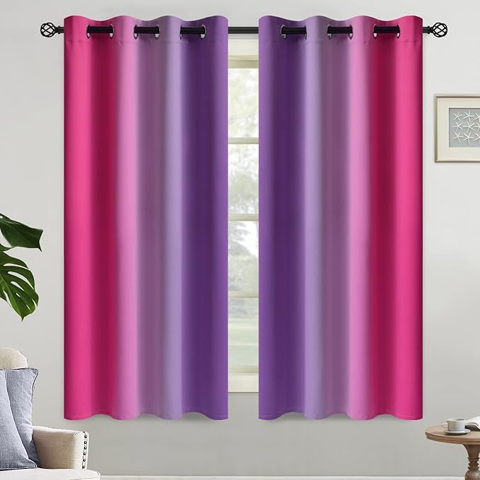 Yakamok Ombre Purple and Pink Curtains for Bedroom, Gradient Room Darkening Curtains 63 inches long,Grommet Thermal Insulated Light Blocking Window Drapes/Curtain for Living Room,52 x 63 Inch,2 Panels