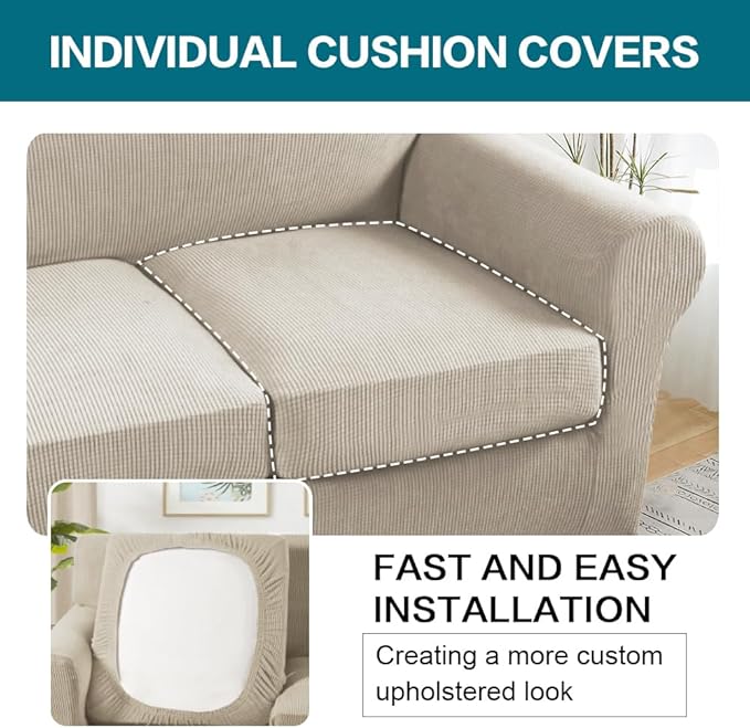 Turquoize 3 Piece Sofa Covers for 2 Cushion Couch Sofa Slipcover Soft Couch Cover for Dogs-Washable Sofa Furniture Covers with 2 Individual Cushion Covers, Feature Fabric (2 Cushion Sofa,Island Fossi)