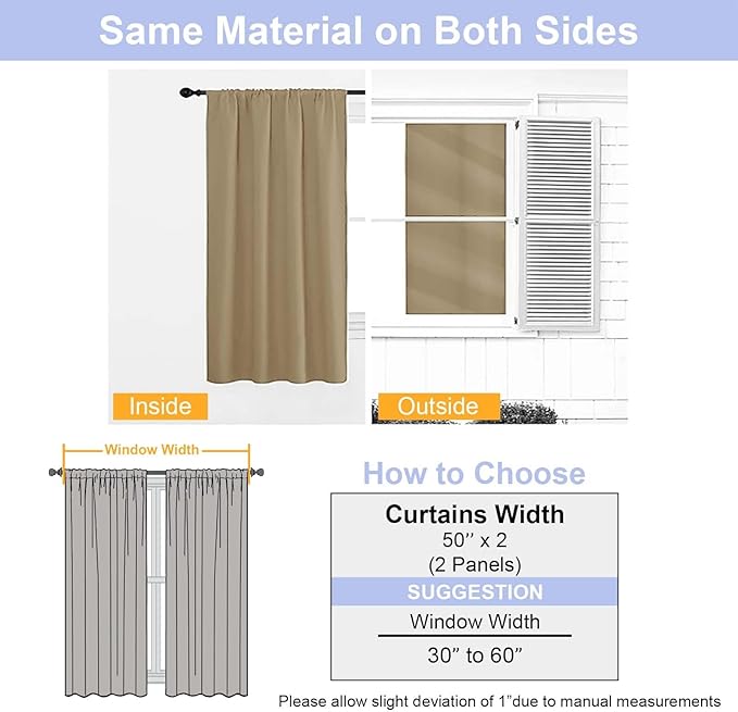 Simplebrand Blackout Extra 10ft Curtains for Patio 120 Inches Long 2 Panels Set, Solid Thermal Insulated Energy Saving Rod Pocket Window Treatment Curtains Blackout Drapes, 50" Wx120 L, Taupe