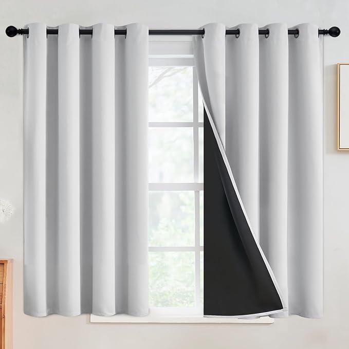 SimpleHome 100% Blackout Curtains for Bedroom,Thermal Insulated White Grommet Window Drapes Room Darkening Curtains for Living Room with Black Back,52 x 54 Inch,2 Panels