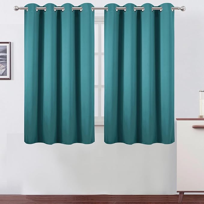 LEMOMO Blackout Curtains 66 x 54 Inch Long Sea Teal Curtains Set of 2 Panels Room Darkening Curtains for Bedroom and Living Room