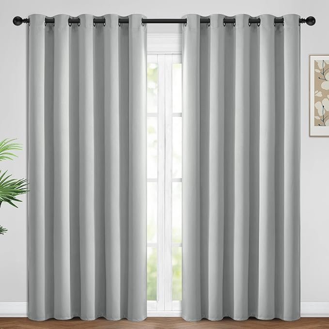 Yakamok Blackout Curtains Room Darkening Thermal Insulated Window Panels,Solid Grommet Top Drapes for Bedroom/Living Room(62Wx96L, Light Grey, 2 Panels)