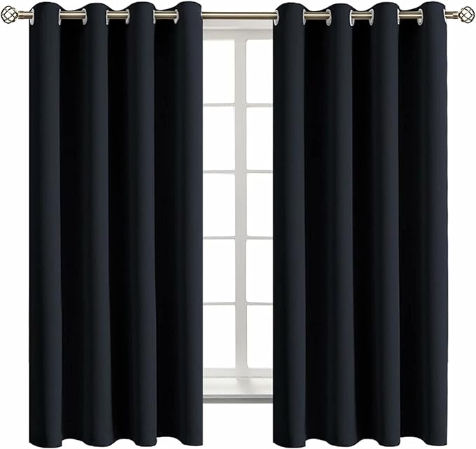 BGment Black Blackout Curtains for Bedroom - Grommet Thermal Insulated Room Darkening Block Out Curtains for Living Room, Set of 2 Panels, 52 x 63 Inch