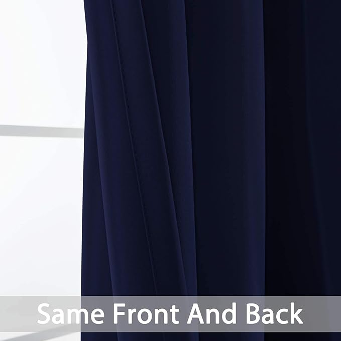 Yakamok Blackout Curtains 96 Inches Long Set of 2 Panels with Grommet Thermal Insulated Light Blocking Window Drapes for Bedroom/Living Room, Navy Blue Color, W52 x L96