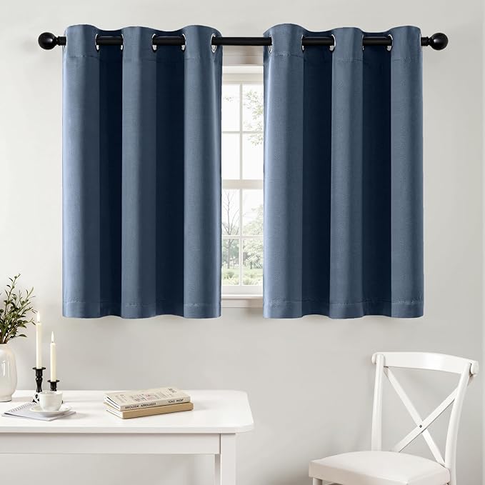 MIULEE Short Curtains for Windows - Stone Blue Blackout Half Window Curtains Thermal Insulated Privacy Drapes for Kitchen Bedroom Bathroom Grommet Top Small Basement Tiers W40 x L36 Inch 2 Panels