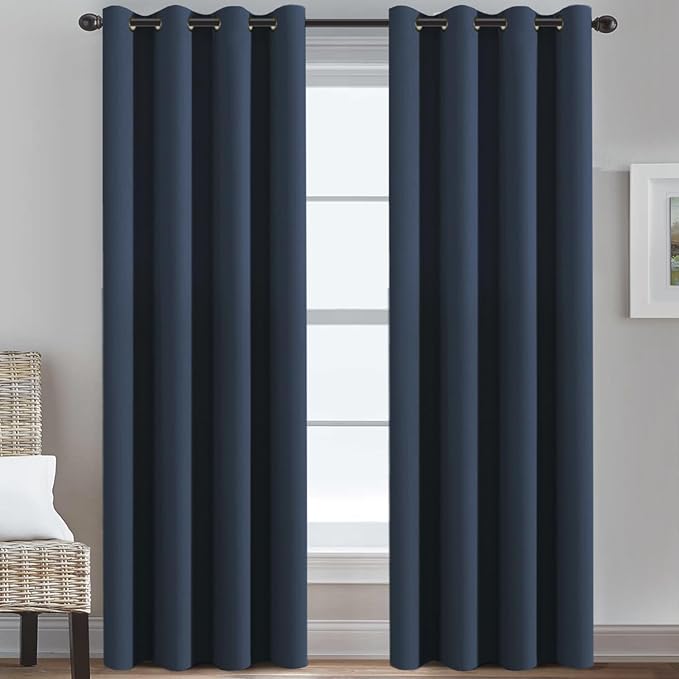 H.VERSAILTEX Ultra Thick and Soft Curtains Blackout for Bedroom Window Treatment Boys Girls Kids Bedroom Curtains Thermal Insulated Grommet Curtain Panels for Living Room - 52'W by 84'L, Navy, 1 Panel