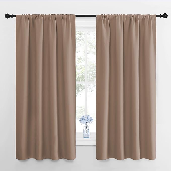 NICETOWN Kids Blackout Curtain Panels - Window Treatment Thermal Insulated Solid Rod Pocket Curtains/Drapes for Bedroom (Set of 2 Panels, 42 by 63 Inch, Cappuccino)