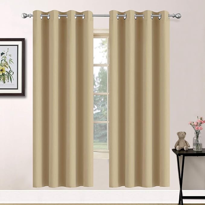 Yakamok Blackout Curtains Room Darkening Thermal Insulated Grommet top Window Curtains for Living Room, 52 x 72Inch, Beige, Set of 2