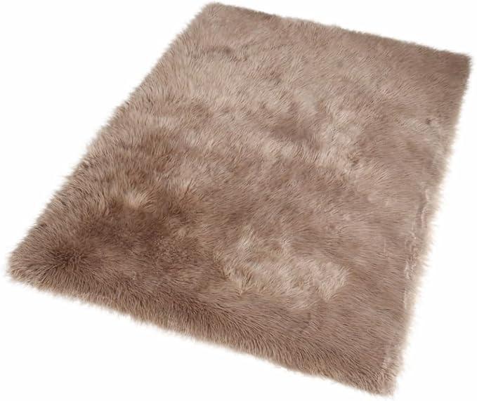 Goolela Faux Sheepskin Fur Area Rug 5x8 Light Brown Beige Fluffy Fuzzy Furry Shag Rug for Bedroom Living Room Washable Rectangle