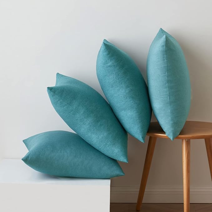 MIULEE Pack of 4 Decorative Outdoor Throw Pillow Covers Linen Waterproof Pillow Covers Farmhouse Cushion Cases for Patio Garden Tent Balcony Couch Sofa 18x18 inch Turquoise