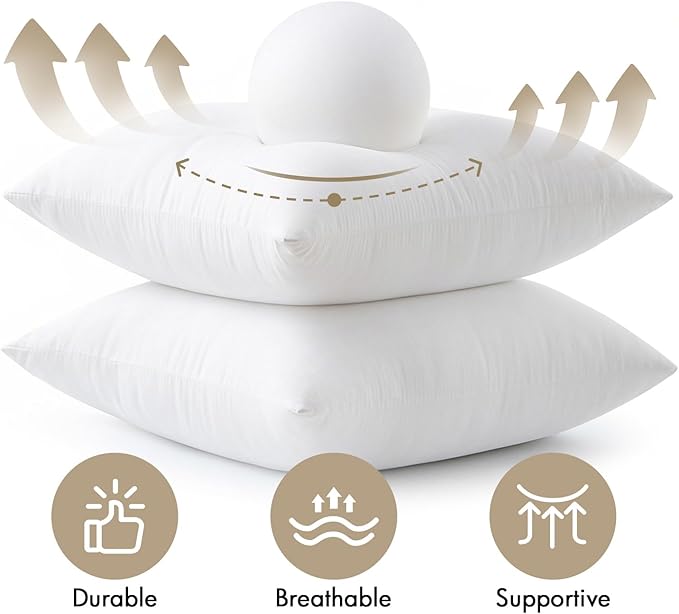 MIULEE Pillows Inserts, Pack of 4 22x22 Inch 100% Virgin Microfiber Filling Throw Pillows for Bed Couch Sofa