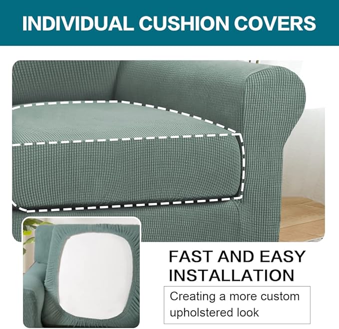 Turquoize 2 Piece Chair Covers Chair Slipcovers for Living Room Armchair Couch Cover Chair Sofa Cover with Individual Cushion Covers Furniture Cover for Chairs Feature Thick Fabric (Chair, Dark Cyan)