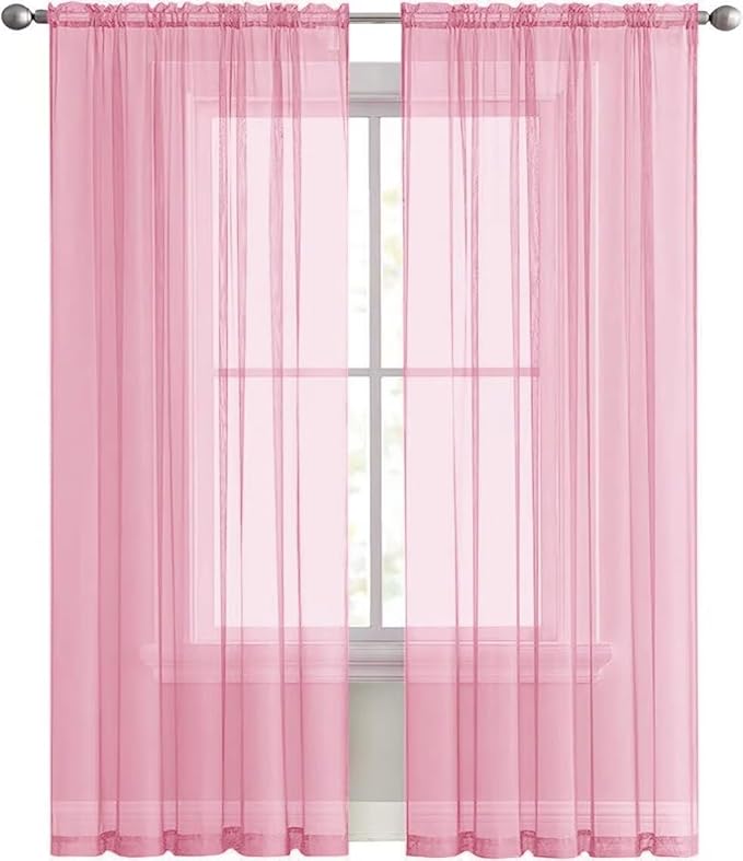 SpaceDresser Sheer Light Pink Curtains 4 Panels Rod Pocket Semi-Sheer Curtain 54 Inches Long Light Filtering Voile Window Drapes for Bedroom Living Room Kitchen, Each 52W x 54L