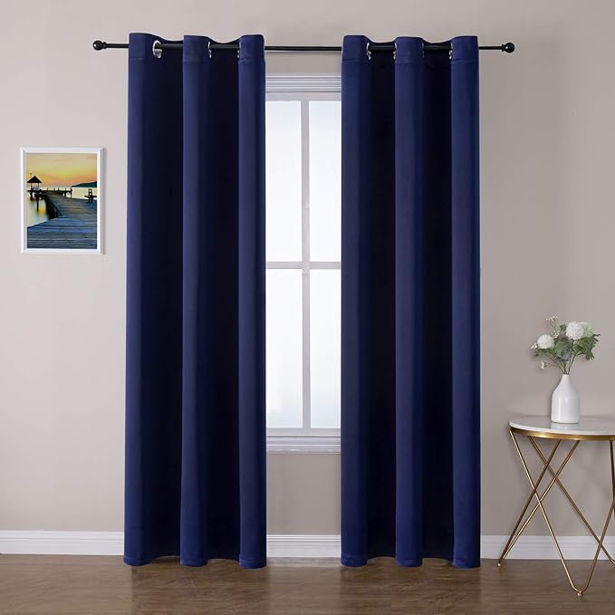 ChrisDowa Grommet Blackout Curtains for Bedroom and Living Room - 2 Panels Set Thermal Insulated Room Darkening Curtains (Navy Blue, 42W x 84L)