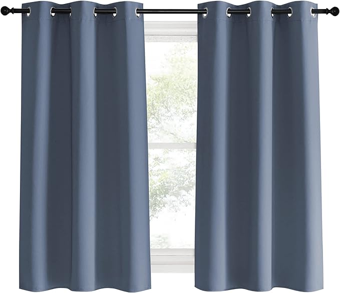 NICETOWN Kitchen Curtains Blackout Drapes, Stone Blue, 42" Wide x 60" Long, Set of 2, Thermal Insulated Grommet Top Window Treatment Curtain Panels for Cupboard, Small Window