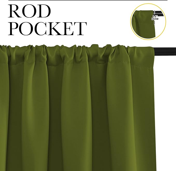 NICETOWN Kitchen Curtains, Short Blackout Drapes, Olive, 42" Wide by 54" Long, 2 PCs, Thermal Insulated Blackout Curtain Panels for Kids Room, Play Room