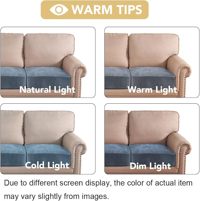 H.VERSAILTEX Velvet Stretch Couch Cushion Cover Plush Cushion Slipcover for Sofa Cushion Furniture Protector Seat Cushion Sofa Cover (3 Piece Sofa Cushion Covers, Stone Blue)