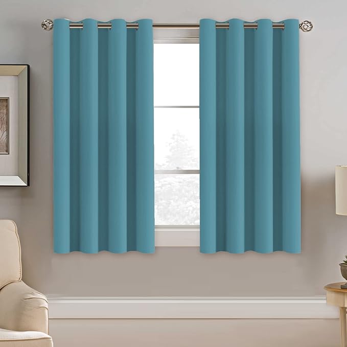 H.VERSAILTEX Blackout Curtain for Living Room Small Window Kitchen Blackout Curtains 45 inch Length Energy Saving Solid Grommet Blackout Drape, One Panel, Storm Blue, 52" W x 45" L