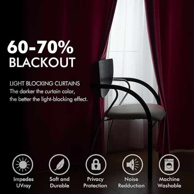 MIULEE Velvet Curtains Berry Elegant Grommet Thermal Insulated Soundproof Room Darkening Curtains/Drapes for Classical Living Room Bedroom Decor 52 x 84 Inch Set of 2