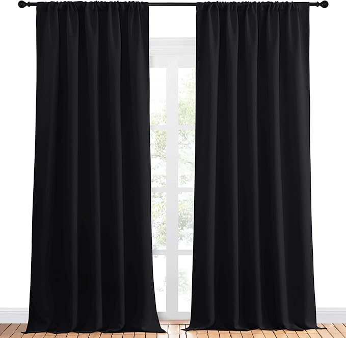 NICETOWN Black Out Window Curtains - Solid Home Decor Thermal Insulated Blackout Drapes/Draperies for Bedroom, Privacy Assured Window Treatment (2 Panels, 52 inches Wide by 95 inches Long)