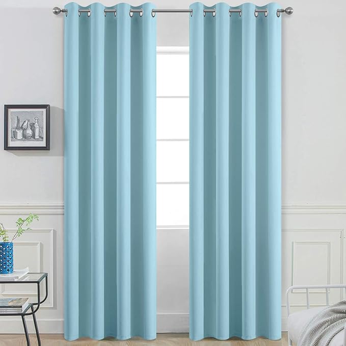 Yakamok Blackout Curtains for Bedroom,Grommet Thermal Insulated Room Darkening Curtains for Living Room, Set of 2 Panels (52 x 96Inch, Sky Blue)