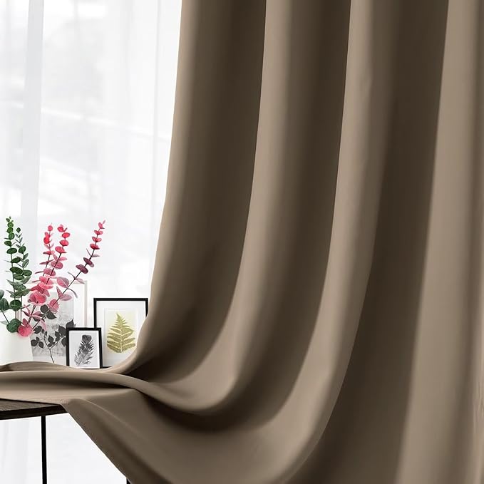 Joydeco Blackout Curtains for Bedroom 108 inch Long 2 Panels, Thermal Insulated Room Darkening Curtains with Grommets, Soft Window Drapes for Living Room (W52 x L108 Inch, Khaki)