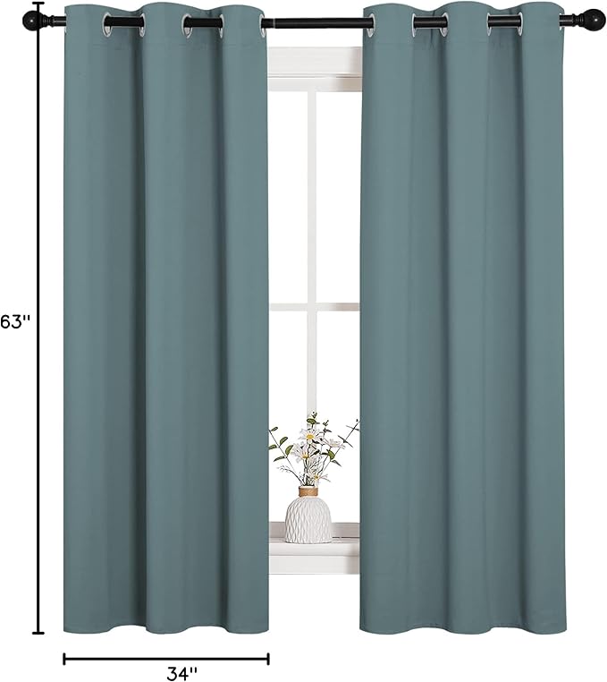 NICETOWN Modern Blackout Curtains Noise Reducing, Thermal Insulated and Privacy Room Darkening Drape Panels for Boy's Guest Room Door Small Short Window (Greyish Blue, 2 Panels, W34 x L63 -Inch)