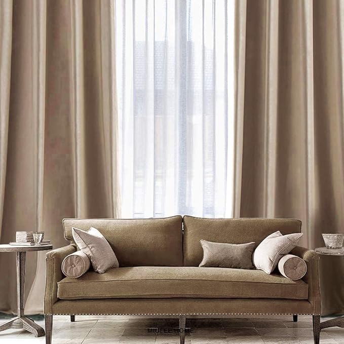 MIULEE 2 Panels Blackout Velvet Curtains Solid Soft Grommet Camel Beige Curtains Thermal Insulated Soundproof Room Darkening Curtains/Drapes/Panels for Living Room Bedroom 52 x 72 Inch