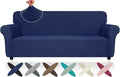 ZNSAYOTX Super Stretch Couch Cover (72"-92"), New Striped Sofa Covers Fitted Slipcovers with Elastic Bottom, Dog Cat Pets Proof Spandex Fabric Comfortable & Durable (Navy Blue, Sofa)
