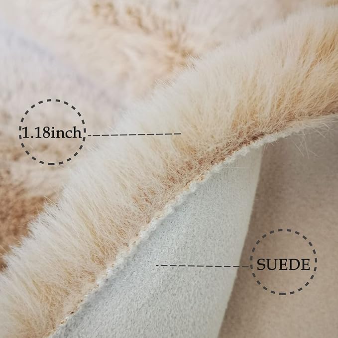 Ghouse Ultra Soft Faux Rabbit Fur Rug 3x5, Machine Washable Area Rugs for Bedroom Fluffy Rugs for Living Room, No-Shedding Carpet Sheepskin Rug Light Brown Beige