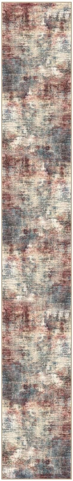 IOHOUZE Abstract Runner Rug 3x20 Ft Extra Long Washable Runners for Hallways, Non Slip Kitchen Runner Printed Faux Wool Entryway Runner Indoor, Modern Abstract Floor Carpet for Hall Stair, Red/Multi