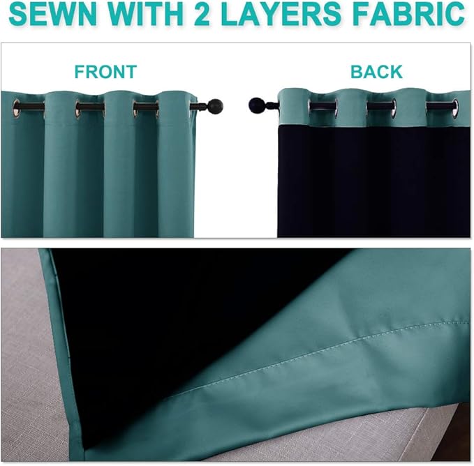 NICETOWN 100% Blackout Blinds, Laundry Room Decor Window Treatment Curtains, Thermal Insulated Energy Smart Drapes and Draperies for Villa, Hall and Studio, Sea Teal, Set of 2, 55 inches x 96 inches