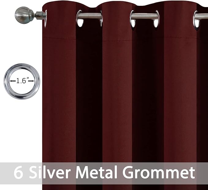 Yakamok 63 Inch Length Burgundy Red Blackout Curtains for Bedroom 63 Inch Length, Thermal Insulated Room Darkening Grommet Top Window Drapes for Living Room,42W x 63L,2 Panels
