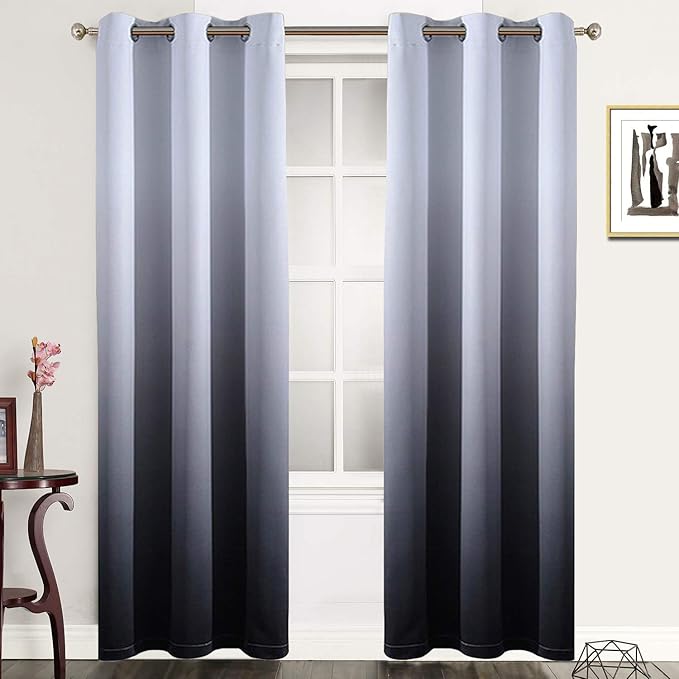 SimpleHome Gradient Color Ombre Blackout Curtains Thickening Polyester Thermal Insulated Grommet Window Drapes for Living Room/Bedroom (Black, 2 Panels/42 x 84Inch)