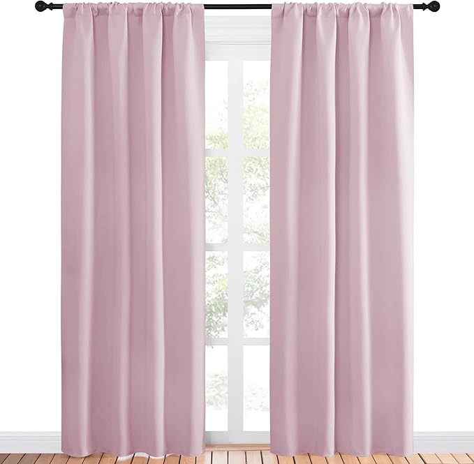 NICETOWN Living Room Blackout Curtains - Nursery Essential Thermal Insulated Solid Rod Pocket Blackout Panels/Drapes (Lavender Pink=Baby Pink, 1 Pair, 42 x 84 Inch)