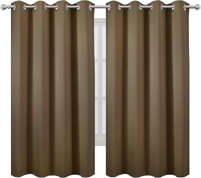 LEMOMO Brown Blackout Curtains 66 x 63 Inch Length/Set of 2 Curtain Panels/Thermal Insulated Room Darkening Blackout Curtains for Bedroom
