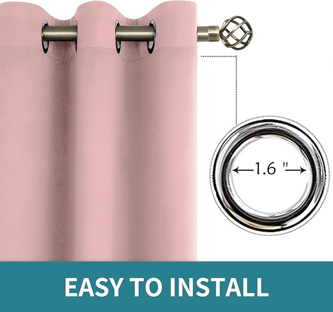 BGment Room Darkening Curtains 72 Inches Long - Grommet Thermal Insulated Drapes Window Treatment Curtains for Bedroom, 2 Panels, 52 x 72 Inch, Baby Pink