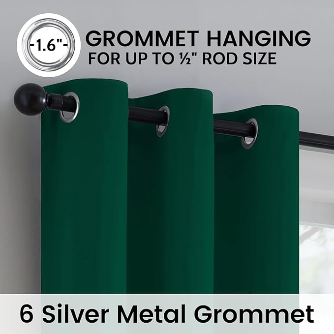 SimpleHome 100% Blackout Curtains for Bedroom,Thermal Insulated Dark Green Grommet Window Drapes Room Darkening Curtains for Living Room with Black Back,42 x 72 Inch,2 Panels