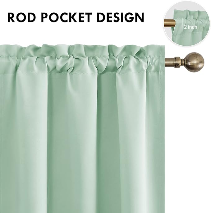 DWCN Blackout Curtains Room Darkening Thermal Insulated Bedroom Curtains Window Curtain Panels, 42 x 45 inches Long, Set of 2 Light Green Rod Pocket Drapes