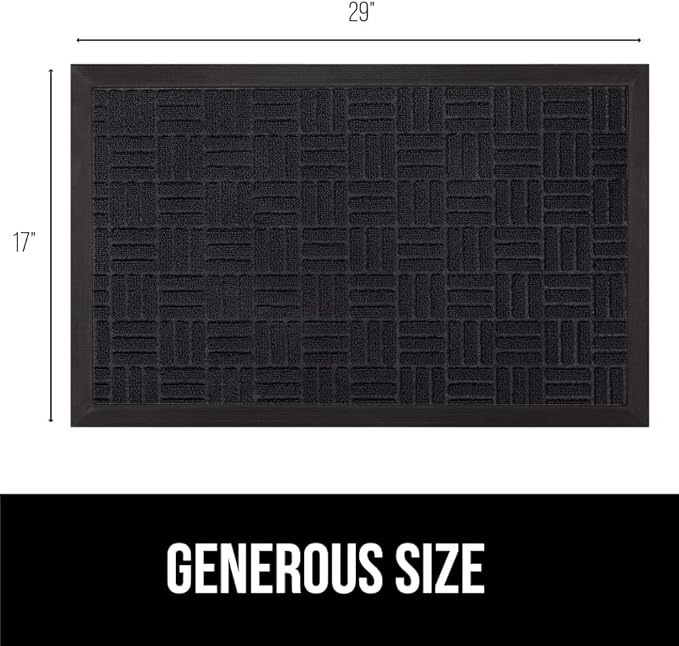 GORILLA GRIP 100% Waterproof All-Season WeatherMAX Doormat US Designed Natural Rubber, Stain and Fade Resistant, Low Profile Indoor Outdoor Door Mats, Easy Clean Patio Mat, 29x17, Black Maze