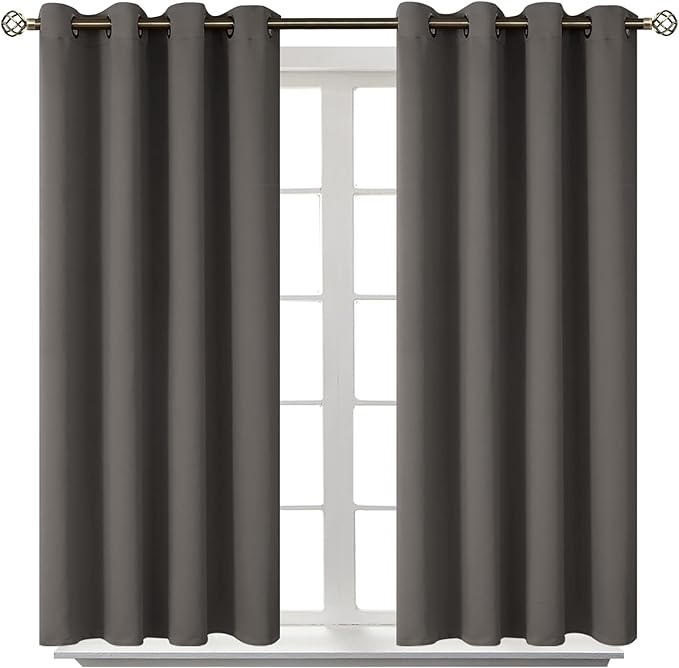 BGment Blackout Curtains for Bedroom - Grommet Thermal Insulated Room Darkening Curtains for Living Room, Set of 2 Panels (52 x 45 Inch, Grey)